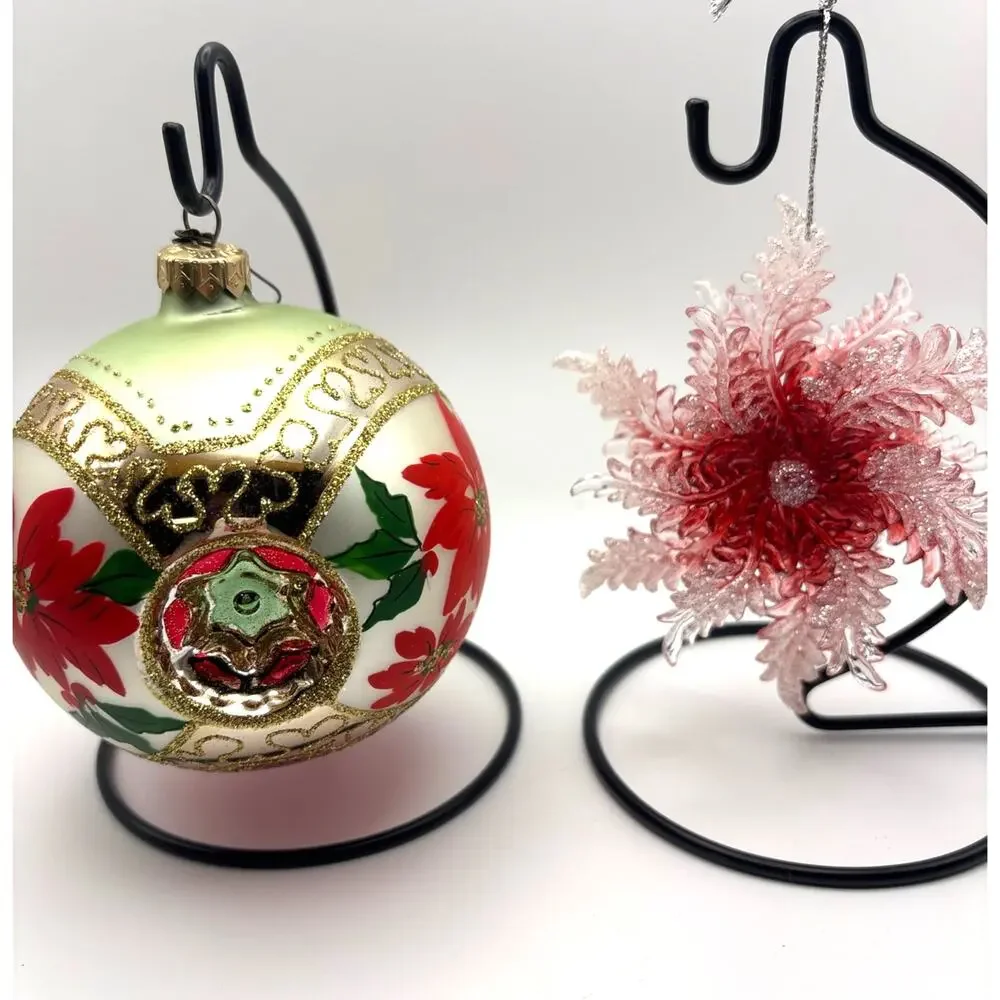 Hallmark Keepsake Ornament Gold Indent Poinsettia Design 1998 & Acrylic Ornament